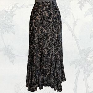 Chico's Paisley Black and Cream Velvet Maxi Skirt